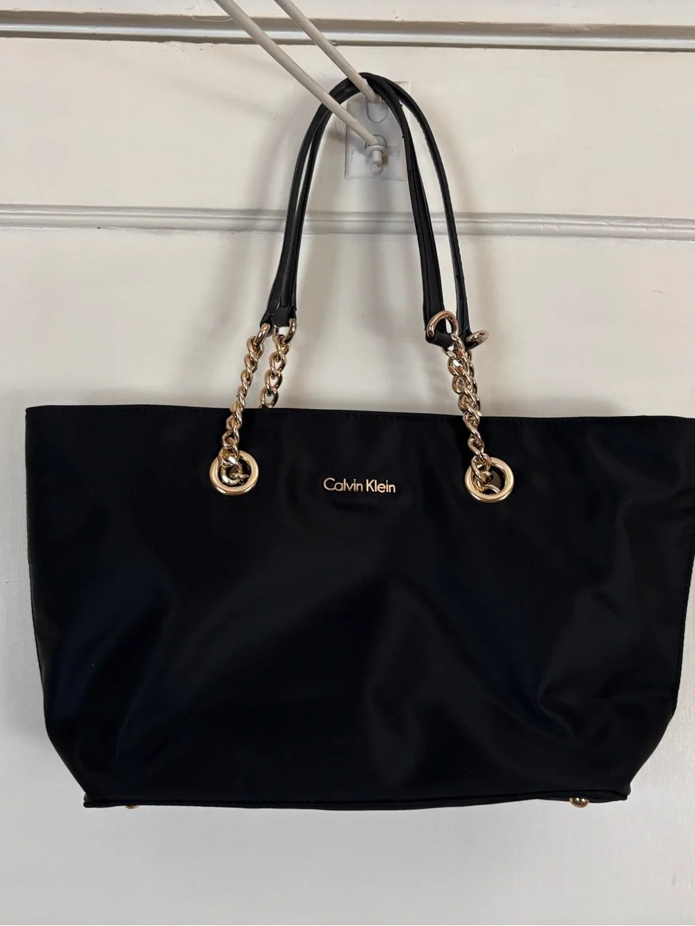 NEW Calvin Klein Black Chain-Handle Microfiber Tote Shoulder Bag / Purse
